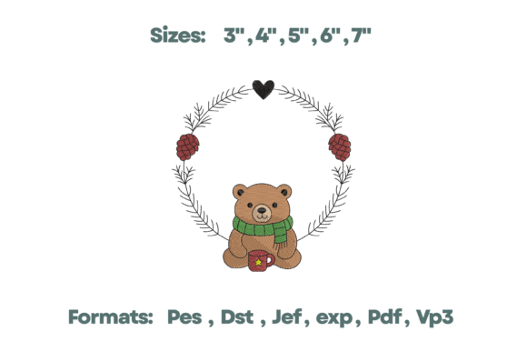 Bear Winter Scarf Wreath Embroidery