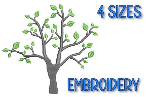 Tree with Green Leaves Embroidery Design